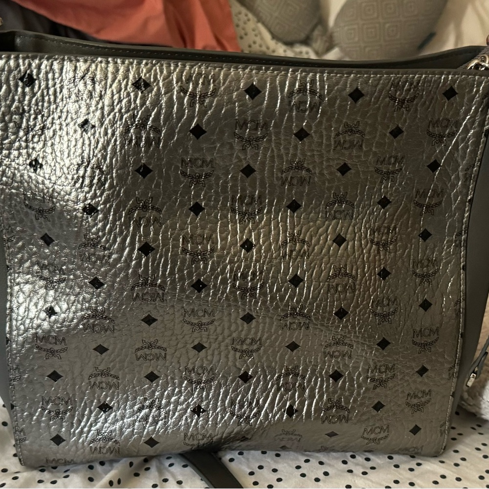 Mcm shoulder silver metallic and grey
